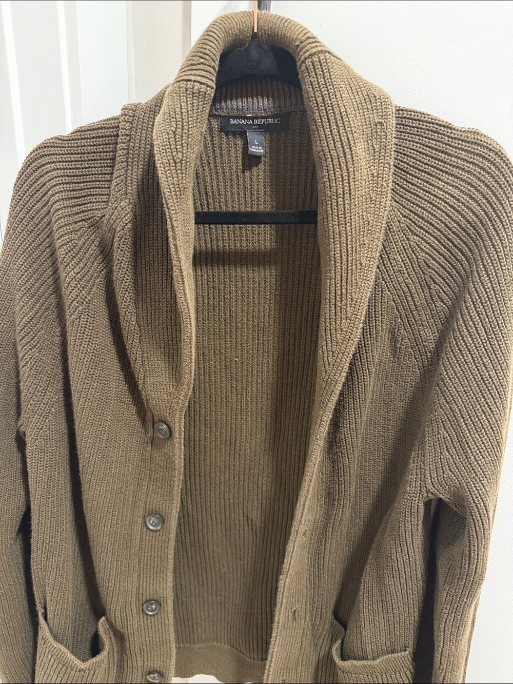 Banana Republic Shawl Collar Ribbed Cardigan in Toasted Brown